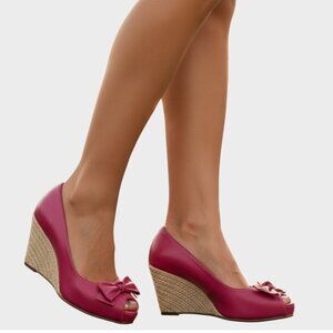 Aerosoles Well Wisher Shoes Womens 8.5M Pink Bowtie Peep Toe Espadrille Wedges